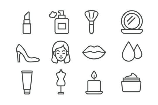 Beauty line icon set. Cosmetics, makeup, fashion, and salon vector symbols. Skincare, bodycare, spa, and beauty therapy outline pictograms for web. Isolated illustration. - Powered by Adobe