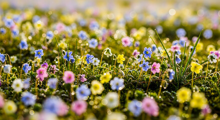Colorful wildflowers bloom in a field, creating a vibrant display of nature's beauty