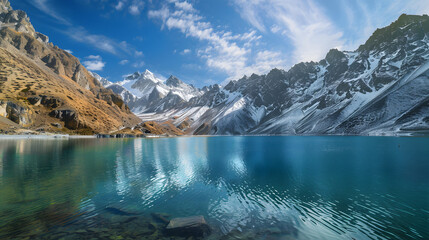 Obraz premium Mountain lake with snow covered peaks