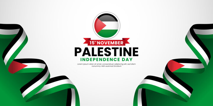 Palestine independence day banner background 15th november design element with waving ribbon flag