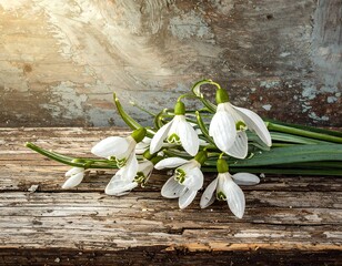 Snowdrops on weathered wood (1)