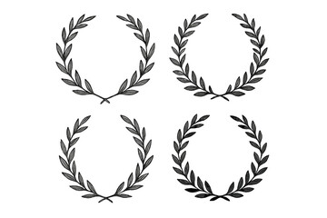 Set of hand-drawn vintage laurel wreaths. Black circular foliate branches collection. Vector decorative elements for award, victory, and honor emblem. Classic leaf ornaments.