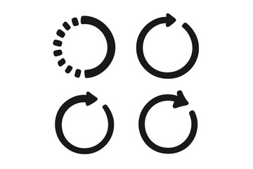 Set of circle arrows vector elements. Black loading, refresh, and reload symbols. UI icon collection for update, rotation, and synchronization. Circular process and loop icons.