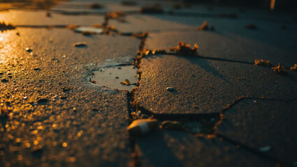 Cracked Pavement at Sunset