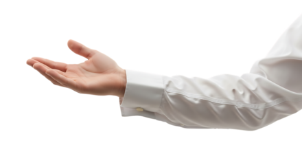 Open Hand Gesture in White Shirt Isolated on Black Background