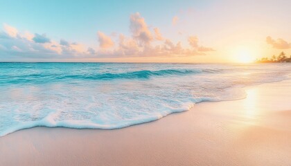 Serene tropical beach at sunset. Soft pastel colors meet the ocean