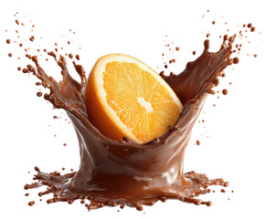 Orange slice immersed in a chocolate splash