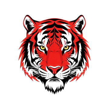 Fierce red tiger face illustration isolated on transparent background