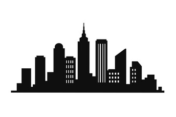 Naklejka premium City skyline silhouette vector template. Urban cityscape with skyscrapers and buildings. Black graphic illustration of a modern metropolis panorama. Downtown architecture icon.