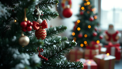 festive christmas tree decorations and gifts in a cozy home setting
