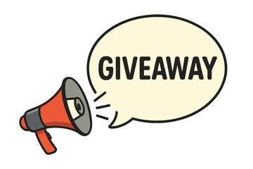 Giveaway announcement with a megaphone. Loudspeaker shouting in a speech bubble. Concept for promotion, marketing, advertising, and social media contest. Prize or gift alert banner.