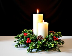 Festive Candlelit Wreath Arrangement for Holiday Decor