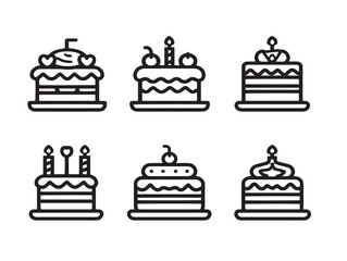 Elegant Birthday Cake Symbol Collection Clean Line Art