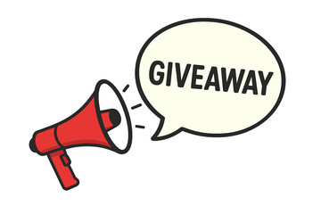 Giveaway announcement with red megaphone and speech bubble. Loudspeaker for business marketing and advertising. Vector banner concept for promotion, contest, free prize or gift.