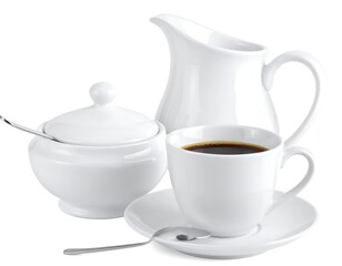 White ceramic coffee set on a white background
