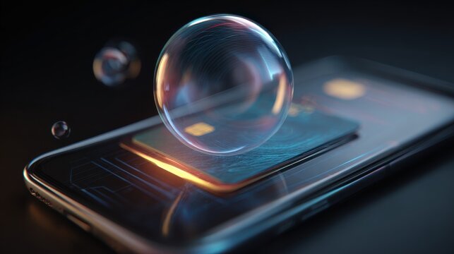 Futuristic digital wallet hologram hovering above smartphone screen glowing with digital data