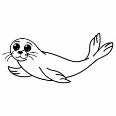 Fototapeta premium Cartoon seal swimming with a smile in a playful pose 