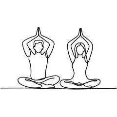 Couple meditating in lotus pose line art
