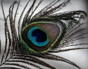A vibrant peacock feather's eye in close-up