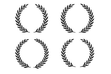 Set of vintage black laurel wreaths, circular foliate branches, hand-drawn vector decorative elements with leaves, swirls, ornate design, award symbol collection