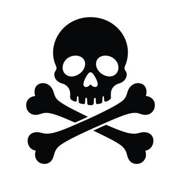 Black skull and crossbones symbol silhouette on white background