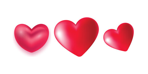 Set of 3D rendered red heart shape vectors for love, romance, valentines, emotions, wedding and romantic design projects
