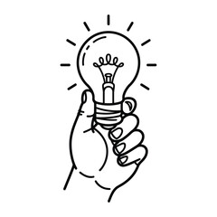 Hand holding a bright light bulb symbolizing innovation and ideas