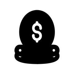 Isolated black coin icon representing digital financial wealth and cryptocurrency symbol