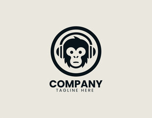 Monkey With Headphones vector logo illustration