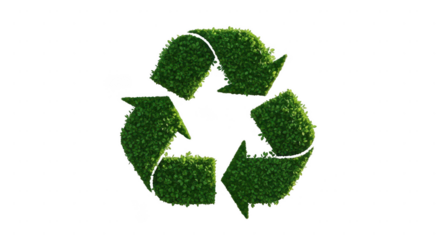 Green recycling symbol made of grass isolated on transparent background