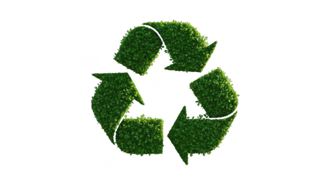 Green recycling symbol made of grass isolated on transparent background