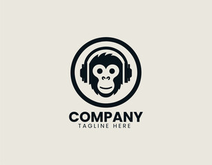 Monkey With Headphones vector logo illustration