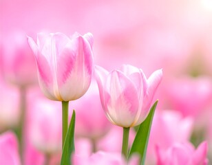 Fototapeta premium Two pink tulips in soft focus