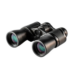 Black binoculars with lens reflection on a dark background