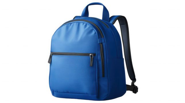 Blue backpack isolated on transparent background, perfect for school and travel