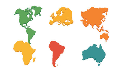 Obraz premium Colorful abstract world map with 3d geographic continent shapes