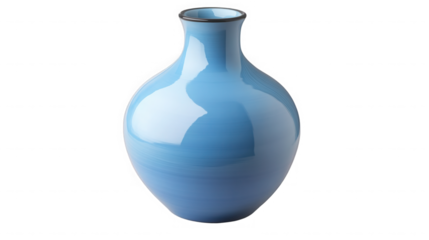 Elegant light blue ceramic vase isolated on transparent background, home decor