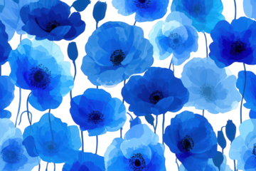 Seamless Pattern of Blue Poppies on Black Background Floral Design with Watercolor Style Petals and Stems Romantic Springtime Aesthetic for Fabrics and Wallpapers Textile Design Pattern