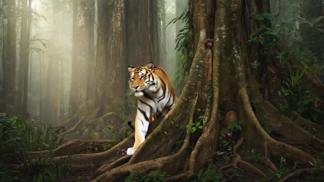 Majestic Tiger in a Misty Jungle