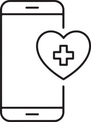 Smartphone with a heart icon and a medical cross symbolizing health technology