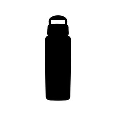 Black silhouette of reusable water bottle with handle isolated on white background
