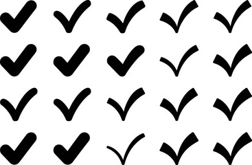 Collection of Black Check Mark Icons on White Background