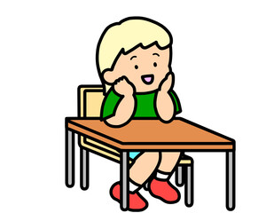 机に座る女の子