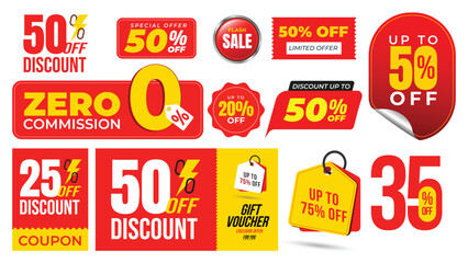 Collection of promotional stickers and badges for sales and discounts