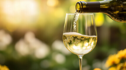 Pouring out a delicious glass of homemade white wine