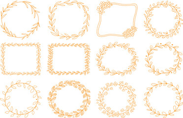 Collection of Hand-Drawn Floral and Leafy Decorative Borders and Frames