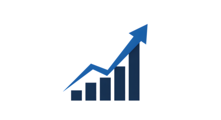 Graph Chart with Increasing Blue Arrow on Black Bar Chart Showing Growth and Progress