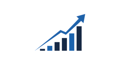 Graph with Increasing Blue Bars and Upward Arrow Showing Growth and Progress