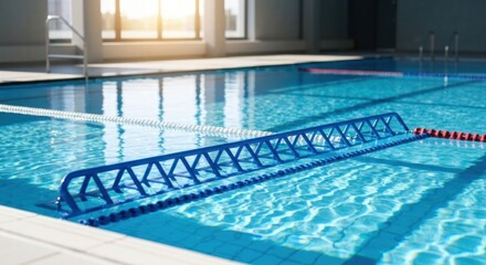 Obraz premium Indoor pool with blue dividers and sunlight