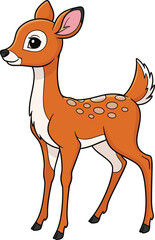 Cartoon fawn standing, cute forest animal, smiling deer character, children book mascot, playful wildlife pose, cad drawing flat vector illustration